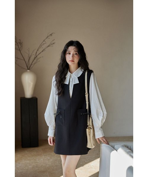 RINRE(リンレ)/韓国 ファッション ポケットリボンノースリーブミディドレス/img12