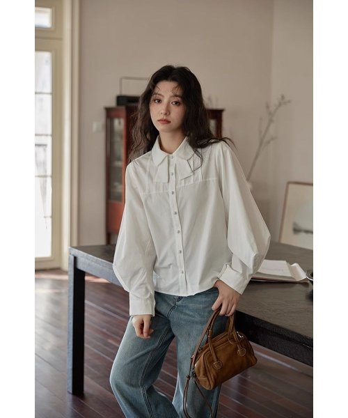 RINRE(リンレ)/韓国 ファッション   ピンチプリーツルーズフィットワイシャツ/img01