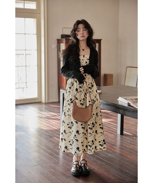 RINRE(リンレ)/韓国 ファッション   メイフラワーAラインロングワンピース ドレス/img12