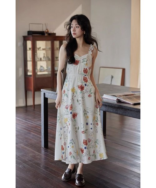RINRE(リンレ)/韓国 ファッション フィオナフラワー Aラインロングワンピース ドレス/img01