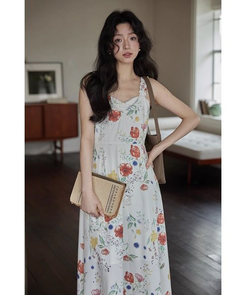 RINRE(リンレ)/韓国 ファッション フィオナフラワー Aラインロングワンピース ドレス/img02