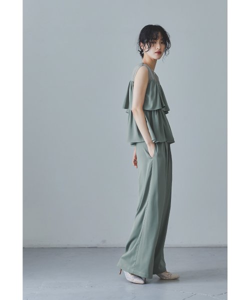 niana ニアナ フリルブラウス&ワイドパンツセットドレス パーティードレス パンツドレス 結婚式 ノースリーブ 袖なし セパレート チュール Vネック 無地 5cm ニアナ