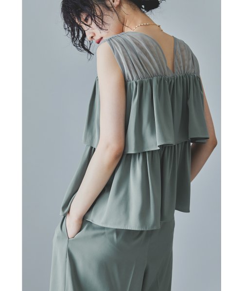 niana ニアナ フリルブラウス&ワイドパンツセットドレス パーティードレス パンツドレス 結婚式 ノースリーブ 袖なし セパレート チュール Vネック 無地 5cm ニアナ