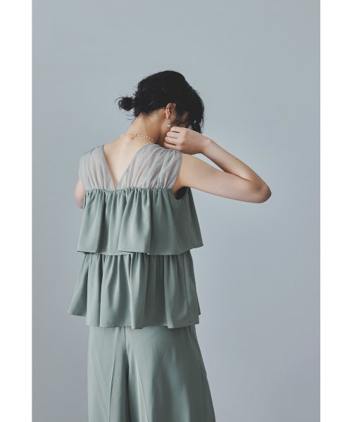 niana ニアナ フリルブラウス&ワイドパンツセットドレス パーティードレス パンツドレス 結婚式 ノースリーブ 袖なし セパレート チュール Vネック 無地 5cm ニアナ