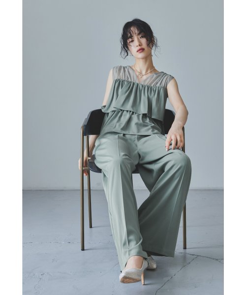 niana ニアナ フリルブラウス&ワイドパンツセットドレス パーティードレス パンツドレス 結婚式 ノースリーブ 袖なし セパレート チュール Vネック 無地 5cm ニアナ