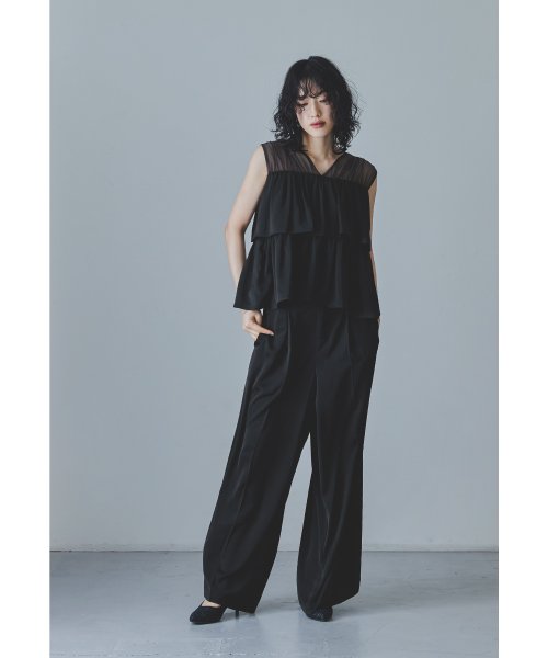 niana ニアナ フリルブラウス&ワイドパンツセットドレス パーティードレス パンツドレス 結婚式 ノースリーブ 袖なし セパレート チュール Vネック 無地 5cm ニアナ