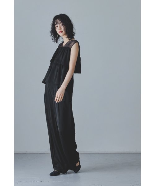 niana ニアナ フリルブラウス&ワイドパンツセットドレス パーティードレス パンツドレス 結婚式 ノースリーブ 袖なし セパレート チュール Vネック 無地 5cm ニアナ