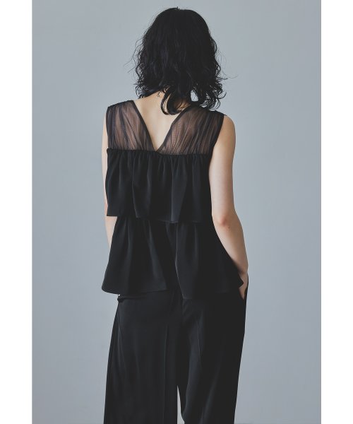 niana ニアナ フリルブラウス&ワイドパンツセットドレス パーティードレス パンツドレス 結婚式 ノースリーブ 袖なし セパレート チュール Vネック 無地 5cm ニアナ