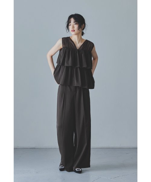 niana ニアナ フリルブラウス&ワイドパンツセットドレス パーティードレス パンツドレス 結婚式 ノースリーブ 袖なし セパレート チュール Vネック 無地 5cm ニアナ