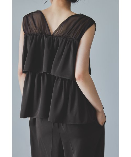 niana ニアナ フリルブラウス&ワイドパンツセットドレス パーティードレス パンツドレス 結婚式 ノースリーブ 袖なし セパレート チュール Vネック 無地 5cm ニアナ