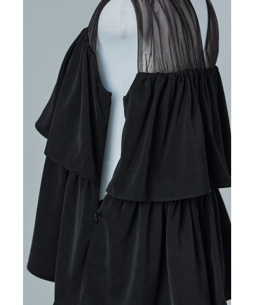 niana ニアナ フリルブラウス&ワイドパンツセットドレス パーティードレス パンツドレス 結婚式 ノースリーブ 袖なし セパレート チュール Vネック 無地 5cm ニアナ