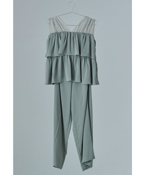 niana ニアナ フリルブラウス&ワイドパンツセットドレス パーティードレス パンツドレス 結婚式 ノースリーブ 袖なし セパレート チュール Vネック 無地 5cm ニアナ