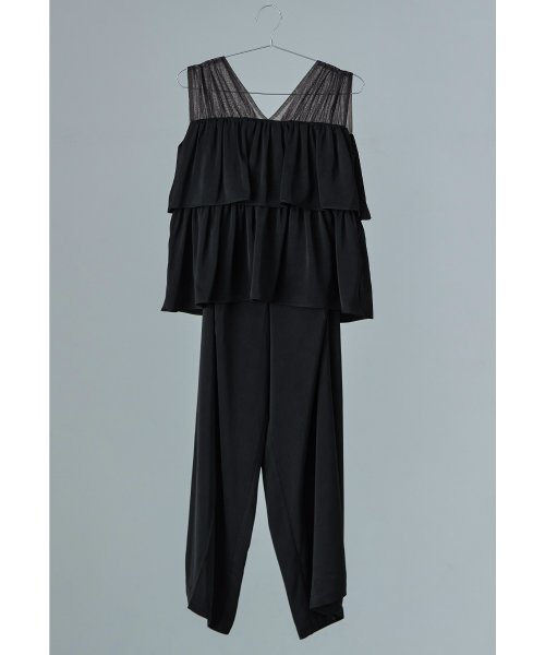 niana ニアナ フリルブラウス&ワイドパンツセットドレス パーティードレス パンツドレス 結婚式 ノースリーブ 袖なし セパレート チュール Vネック 無地 5cm ニアナ