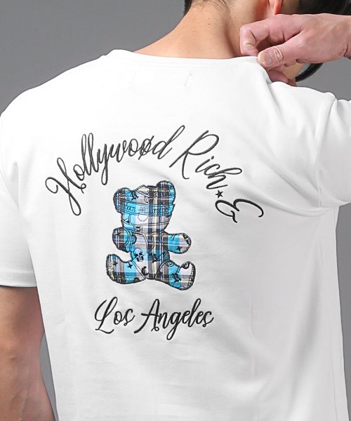 LUXSTYLE(ラグスタイル)/Hollywood rich.&(ハリウッドリッチ)ベアアップリケ半袖Tシャツ/Tシャツ 半袖 メンズ 春 夏 クマ テディベア チェック柄 アップリケ/img15