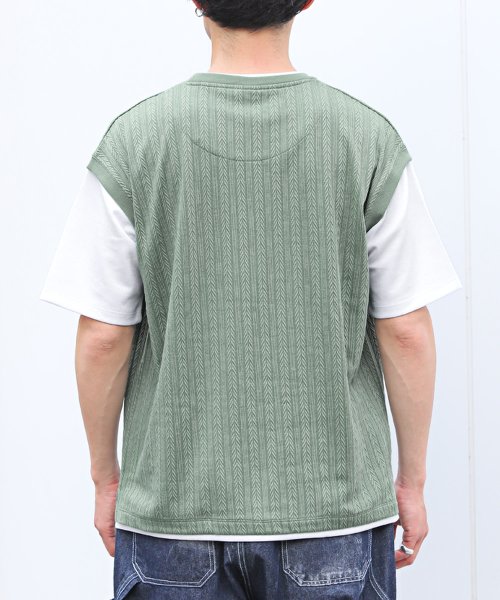 LUXSTYLE(ラグスタイル)/ベストフェイクレイヤード半袖Tシャツ/半袖Tシャツ メンズ Tシャツ 半袖 春 夏 フェイクレイヤード 重ね着風/img01