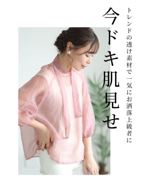 Sawa a la mode(サワアラモード)/ふわりベールを纏うシアーシャツブラウス　レディース 大人 上品/img01