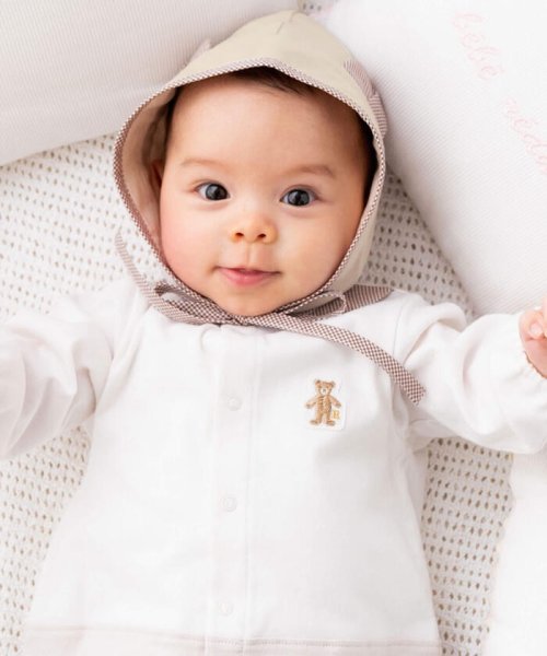 bebe 新品ロンパース 50〜70cm セール】シフォン花プリントレーシー  