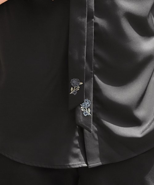 LUXSTYLE(ラグスタイル)/ネクタイ付き薔薇刺繍半袖シャツ/シャツ 半袖 ボウタイシャツ レギュラーカラー メンズ レディース 夏 サマー/img16