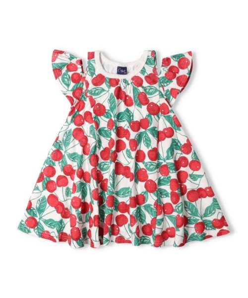 【子供服】 crescent (クレセント) チェリー・レモン柄オフショル肩開きワンピース 80cm～140cm N42315 人気・おすすめ｜安定人気・収納便利におすすめ 期間限定割引 配送追跡可 国内発送・メーカー保証対応