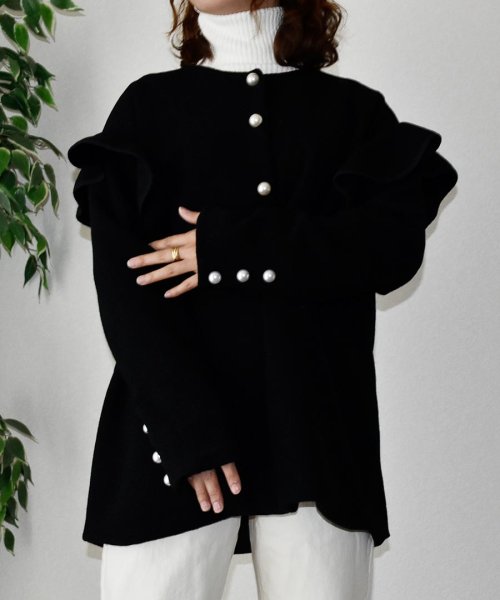 ARGO TOKYO(アルゴトウキョウ)/Ruffle Sleeve Pearl Button Jacket 21108 フリルスリーブパールボタンジャケット　オーバージャケット　ウールジャケット　フリ/img03