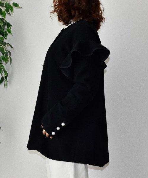 ARGO TOKYO(アルゴトウキョウ)/Ruffle Sleeve Pearl Button Jacket 21108 フリルスリーブパールボタンジャケット　オーバージャケット　ウールジャケット　フリ/img05