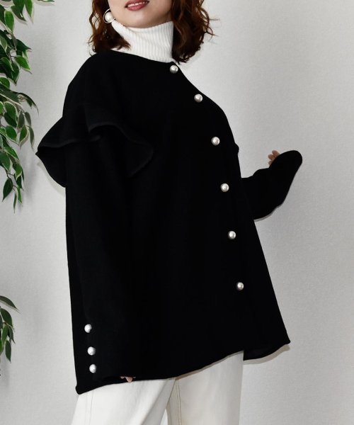 ARGO TOKYO(アルゴトウキョウ)/Ruffle Sleeve Pearl Button Jacket 21108 フリルスリーブパールボタンジャケット　オーバージャケット　ウールジャケット　フリ/img07