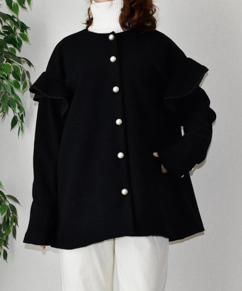 ARGO TOKYO(アルゴトウキョウ)/Ruffle Sleeve Pearl Button Jacket 21108 フリルスリーブパールボタンジャケット　オーバージャケット　ウールジャケット　フリ/img08