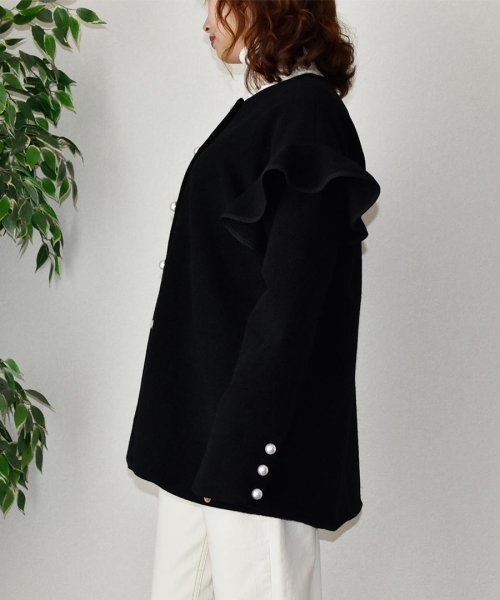 ARGO TOKYO(アルゴトウキョウ)/Ruffle Sleeve Pearl Button Jacket 21108 フリルスリーブパールボタンジャケット　オーバージャケット　ウールジャケット　フリ/img09