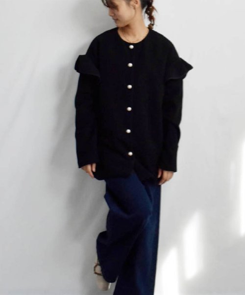 ARGO TOKYO(アルゴトウキョウ)/Ruffle Sleeve Pearl Button Jacket 21108 フリルスリーブパールボタンジャケット　オーバージャケット　ウールジャケット　フリ/img14