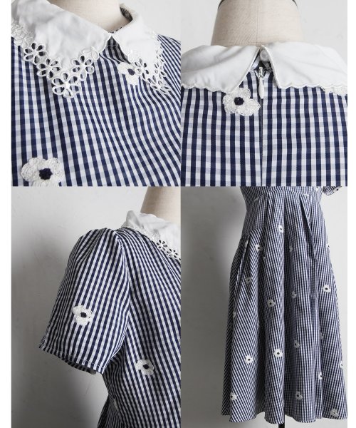 tocco closet(トッコクローゼット)/襟付きフラワー刺繍×ギンガムチェックワンピース/img24