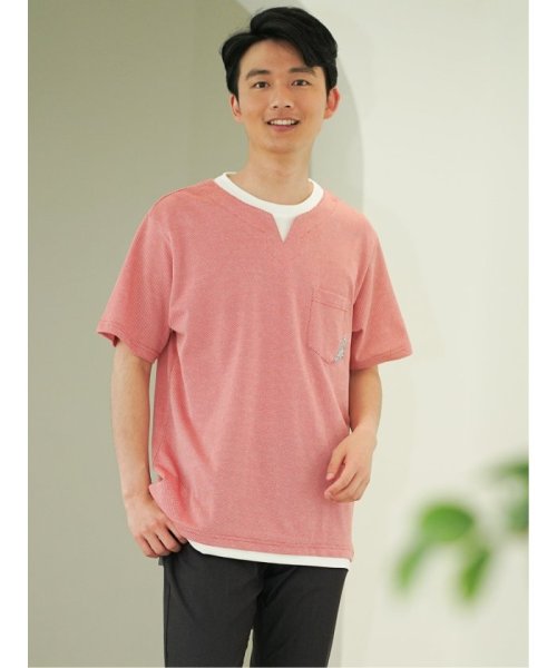 TAKA-Q(タカキュー)/さまになる フェイクレイヤード キーネック半袖Tシャツ/img01