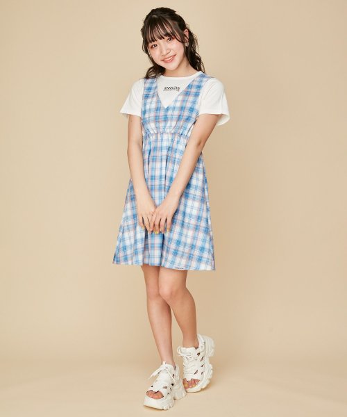 プティマイン サイドスリットドッキング 踏み込め チェック ワンピース 100 