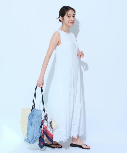 カットワークティアードフレアワンピース 予めご了承ください