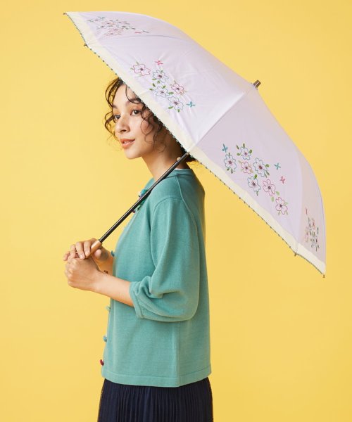 Jocomomola(ホコモモラ)/【晴雨兼用/UV】フラワー刺繍デザイン折りたたみ傘/img10