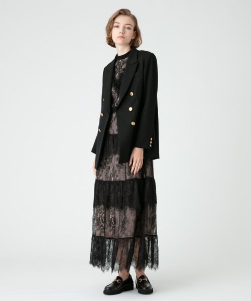 【LOULOU WILLOUGHBY】ギャバジンテーラードジャケット LOULOU WILLOUGHBY WILLOUGHBY店舗とオンラインショップ限定販売になります フィッティングモデル 詳細画像 172cm B82 W66 H92　着用サイズ：02