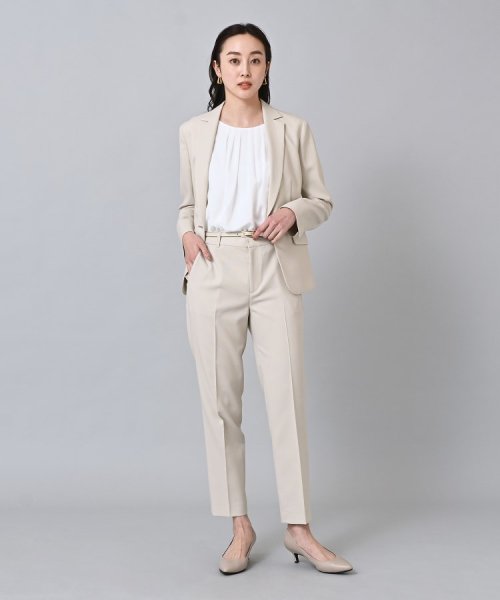 【セットアップ可能／清涼感／ウエストゴムあり】麻調　ドライテーパードパンツ ライトベージュ