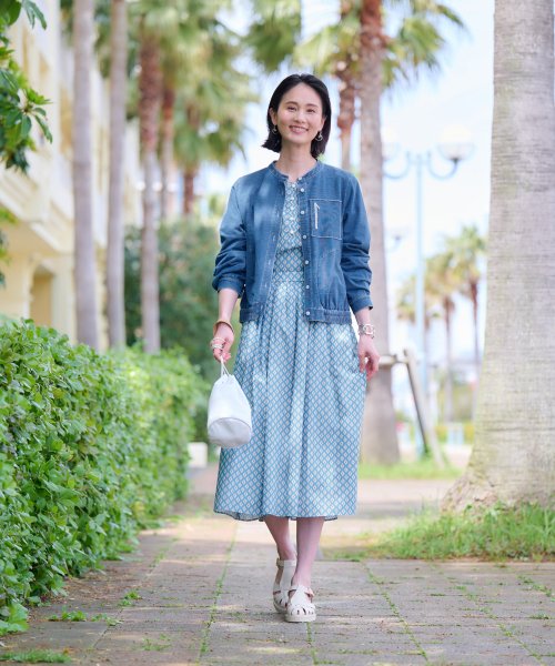 セール】後ろウエストゴム 幾何学柄ミモレ丈スカート【TROUILLET  