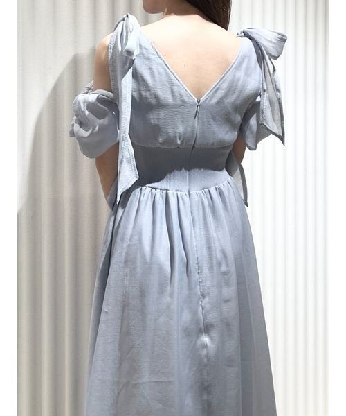 リボンショルダーウエストリブワンピース 予めご了承ください