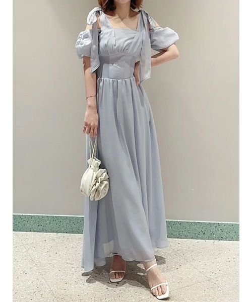 リボンショルダーウエストリブワンピース 予めご了承ください