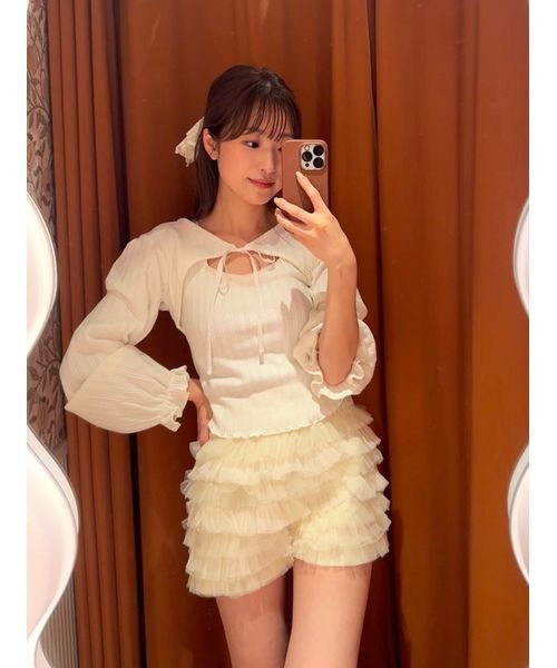 【SNIDEL HOME × 新木優子】シャーリングウエストチュールショートパンツ