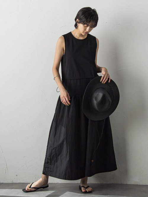 異素材ドッキングドロストカットワンピース≪洗濯機で洗える≫ 