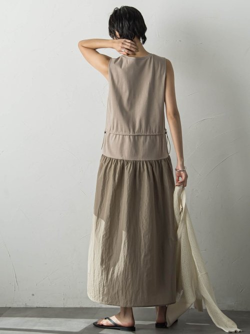 異素材ドッキングドロストカットワンピース≪洗濯機で洗える≫ 