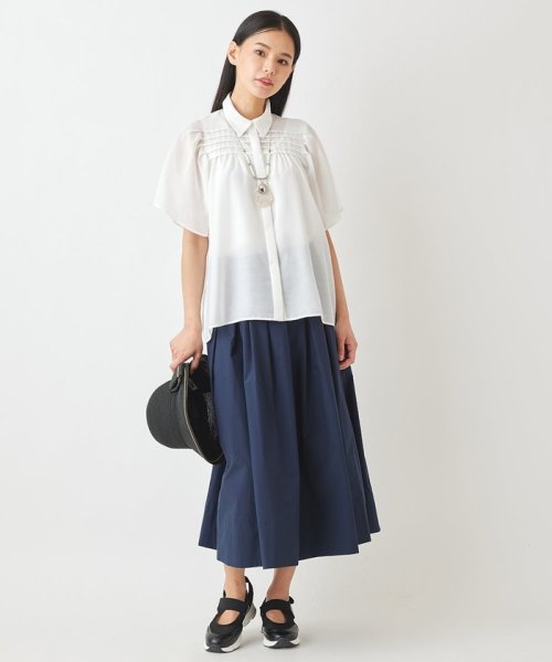 タイプライターフレアスカート /洗濯機で洗える カワイイ/異素材重なるデザインのアーバンロングスカート KUE1865263655(14300円)