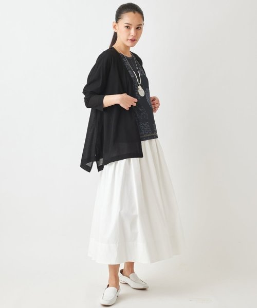 タイプライターフレアスカート /洗濯機で洗える カワイイ/異素材重なるデザインのアーバンロングスカート KUE1865263655(14300円)