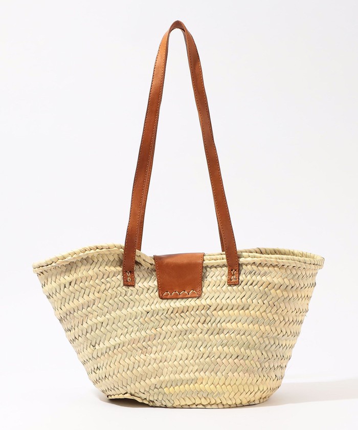 KECH LES ESSENTIELS RAFFIA FLAP SM レザーハンドルかごバッグ 