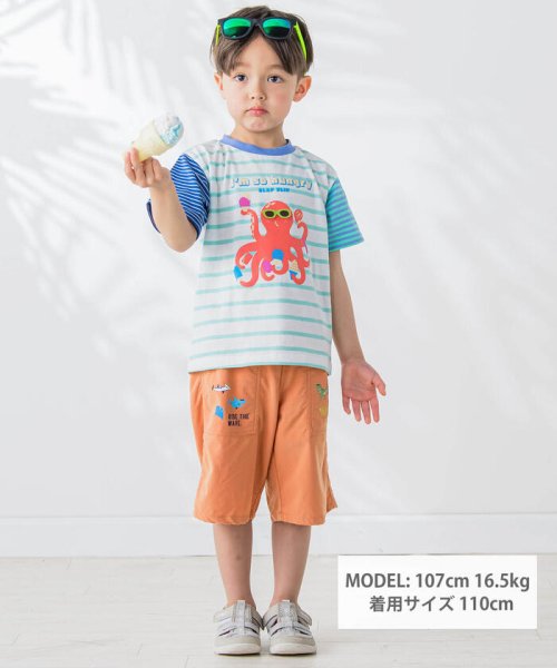SLAP SLIP(スラップスリップ)/夏満喫いきものプリントボーダー柄半袖Tシャツ(80~130cm)/img01