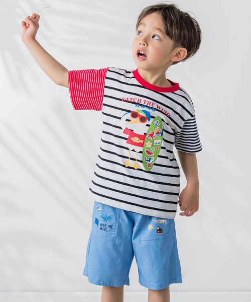SLAP SLIP(スラップスリップ)/夏満喫いきものプリントボーダー柄半袖Tシャツ(80~130cm)/img04