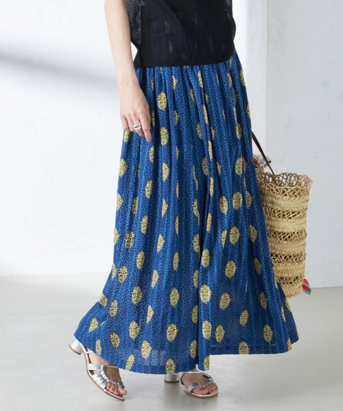 【SHIPS別注】UHURU:〈手洗い可能〉プリント ロング ギャザー スカート UHURU ラメ糸