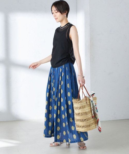 【SHIPS別注】UHURU:〈手洗い可能〉プリント ロング ギャザー スカート UHURU ラメ糸