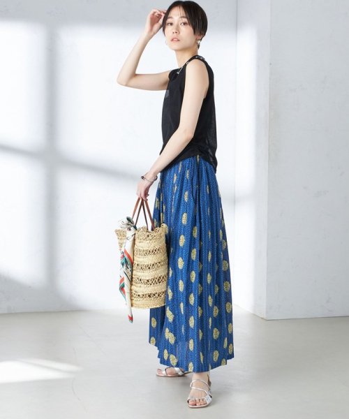 【SHIPS別注】UHURU:〈手洗い可能〉プリント ロング ギャザー スカート UHURU ラメ糸